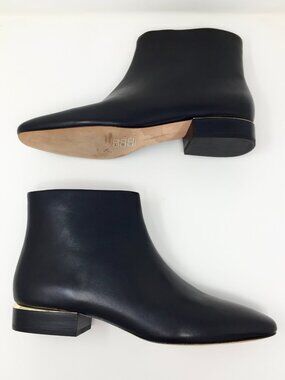 Pour La Victoire Women's 9 Black Leather Block Heel Ankle Boots Capsule Office
